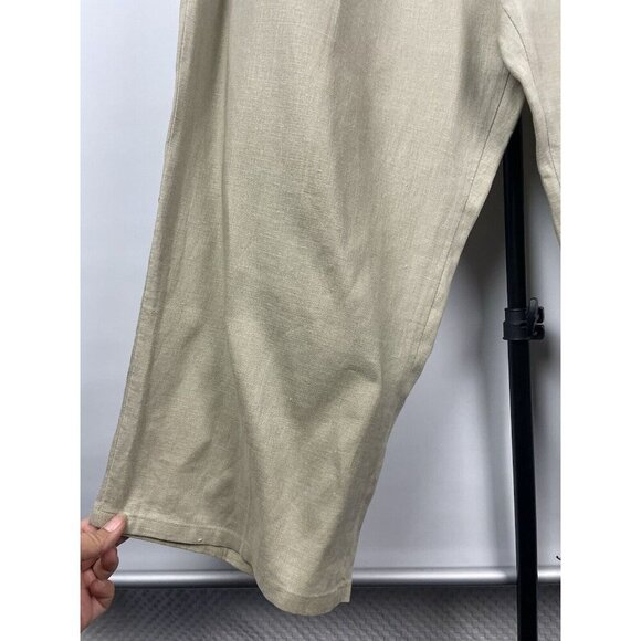 Go Linen Women Khaki Green 100% Linen Elastic Waist Tapered Pants Size 2X - Picture 3 of 8